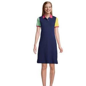 Lands' End Short Sleeve Mesh Cotton Knee Length Polo Dress